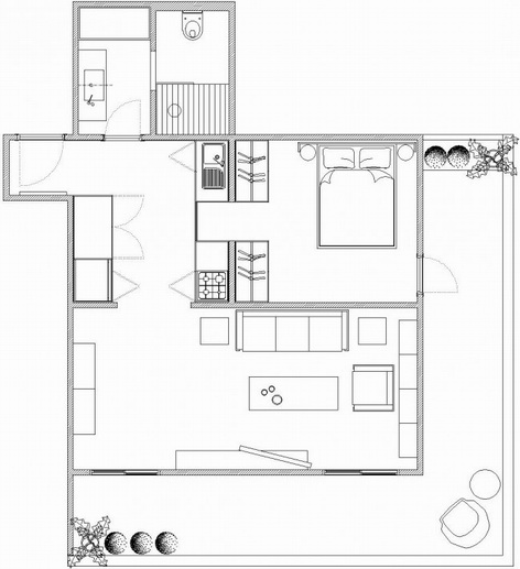 極簡設計方法中創建結構是混合了中世紀家具及木紋理,創造一個熱情好客的氛圍。